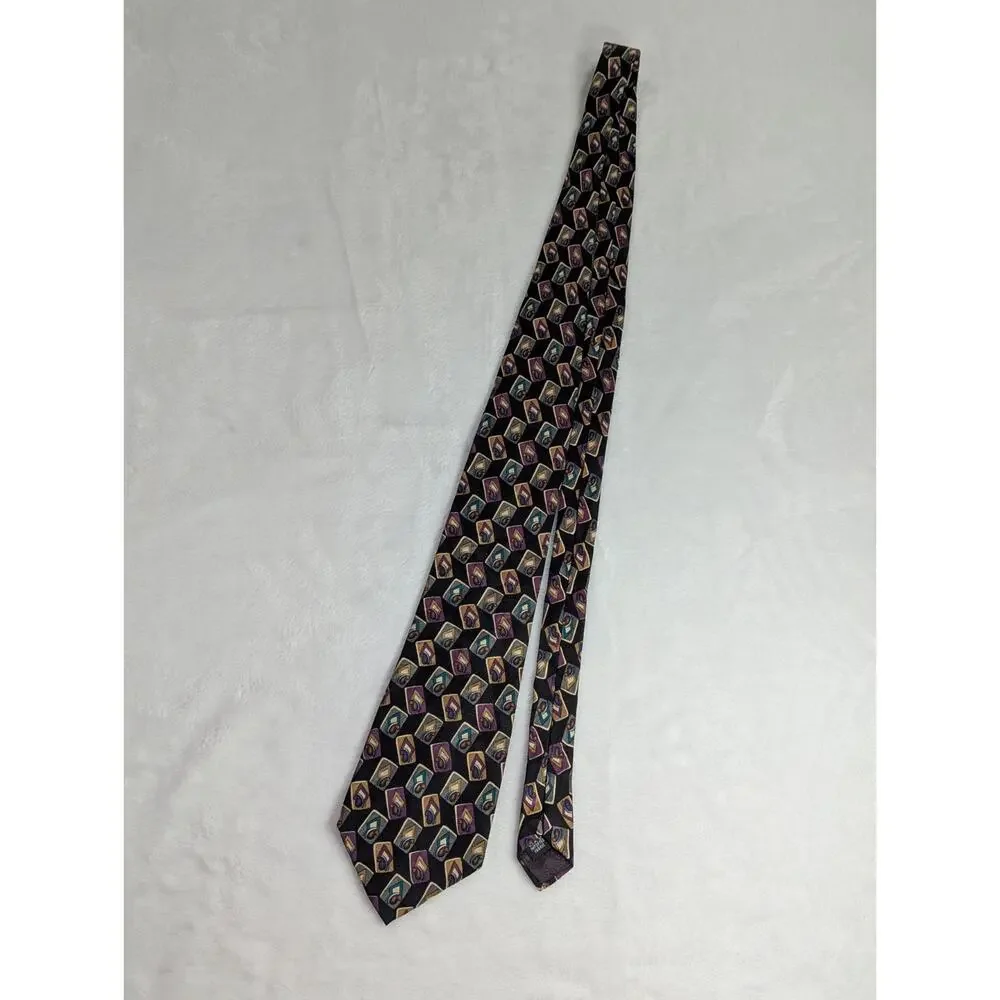 VTG 1980s Christian Dior Monsieur Silk Tie Abstract Geometric Playing Card 4